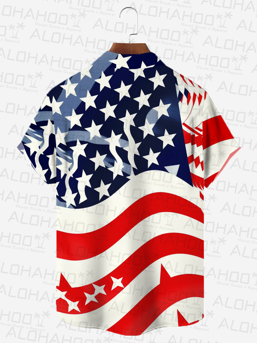 Independence Day Celebrate Flag Chest Pocket Hawaiian Shirt