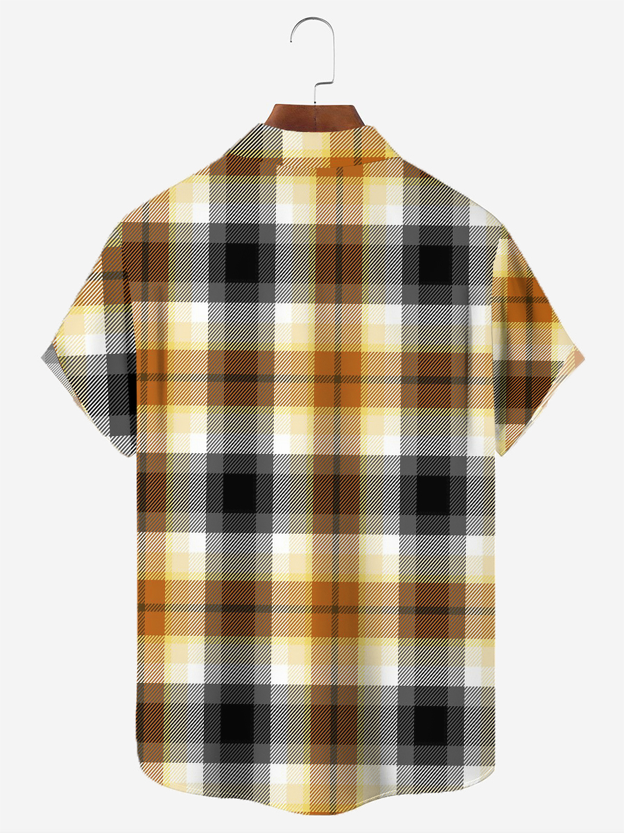 Men's Hawaiian Shirt Bear Pride Plaid Print Button Down Pocket Shirt