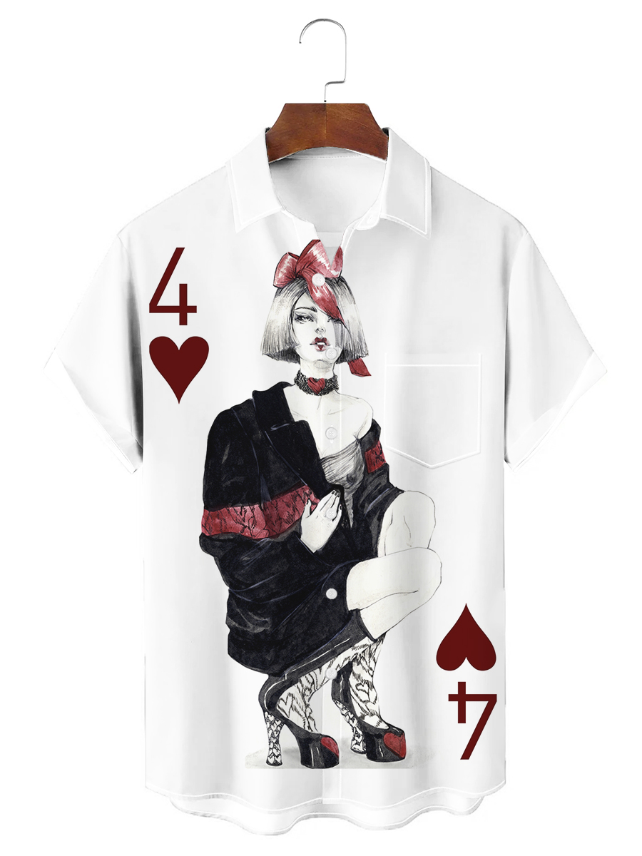 Art Poker Beauty Print Short Sleeves Hawaiian Shirt