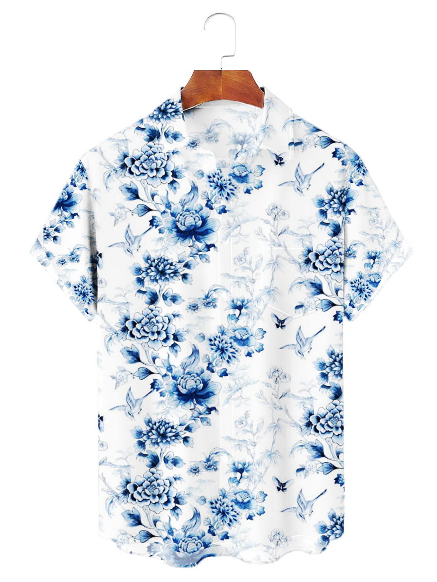 Men's Hawaiian Shirts Blue Floral Aloha Shirts