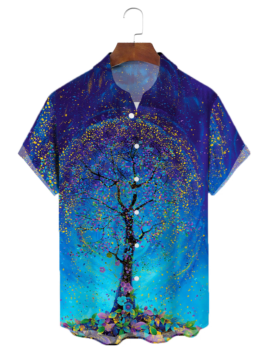 The Tree Print Short Sleeves Hawaiian Shirts