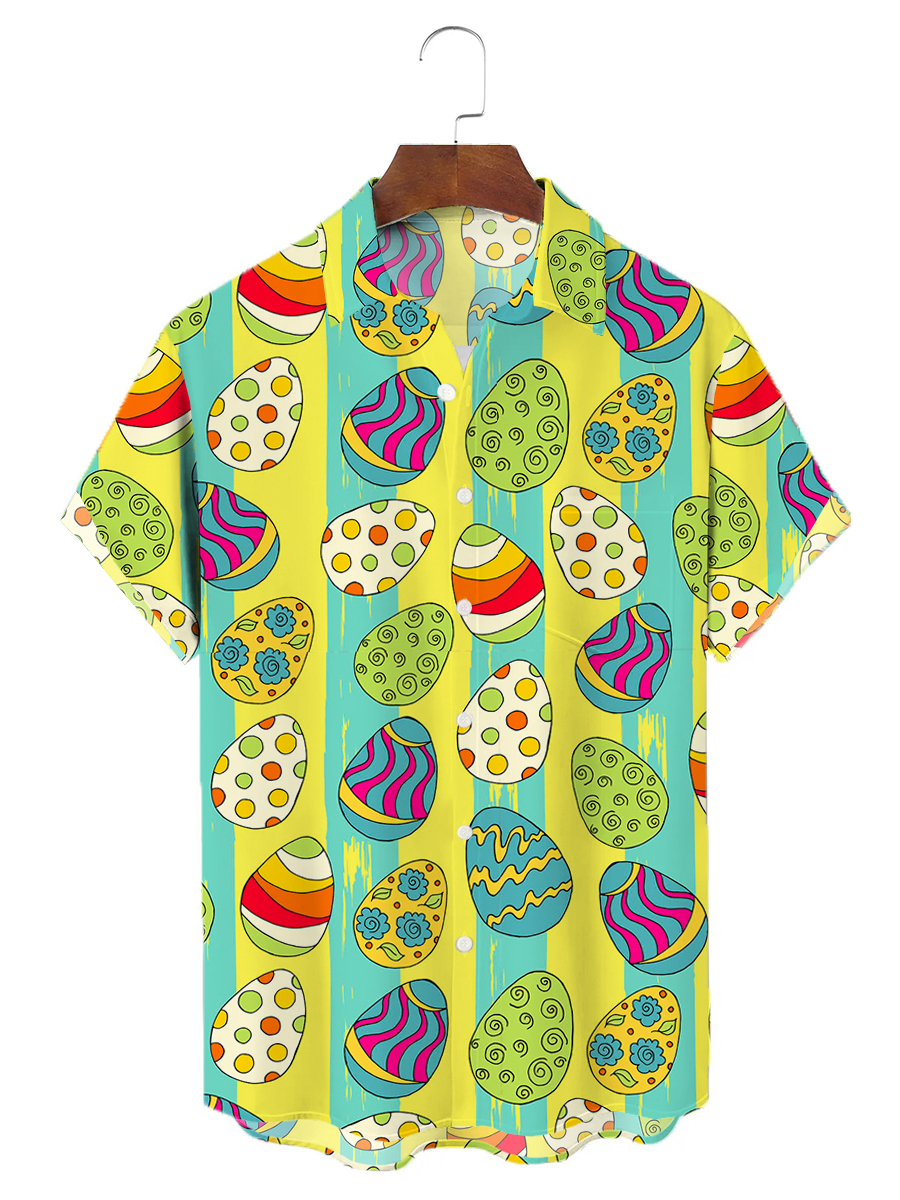 Men's Hawaiian Shirts Art Colorful Stripes Easter Print Aloha Shirts