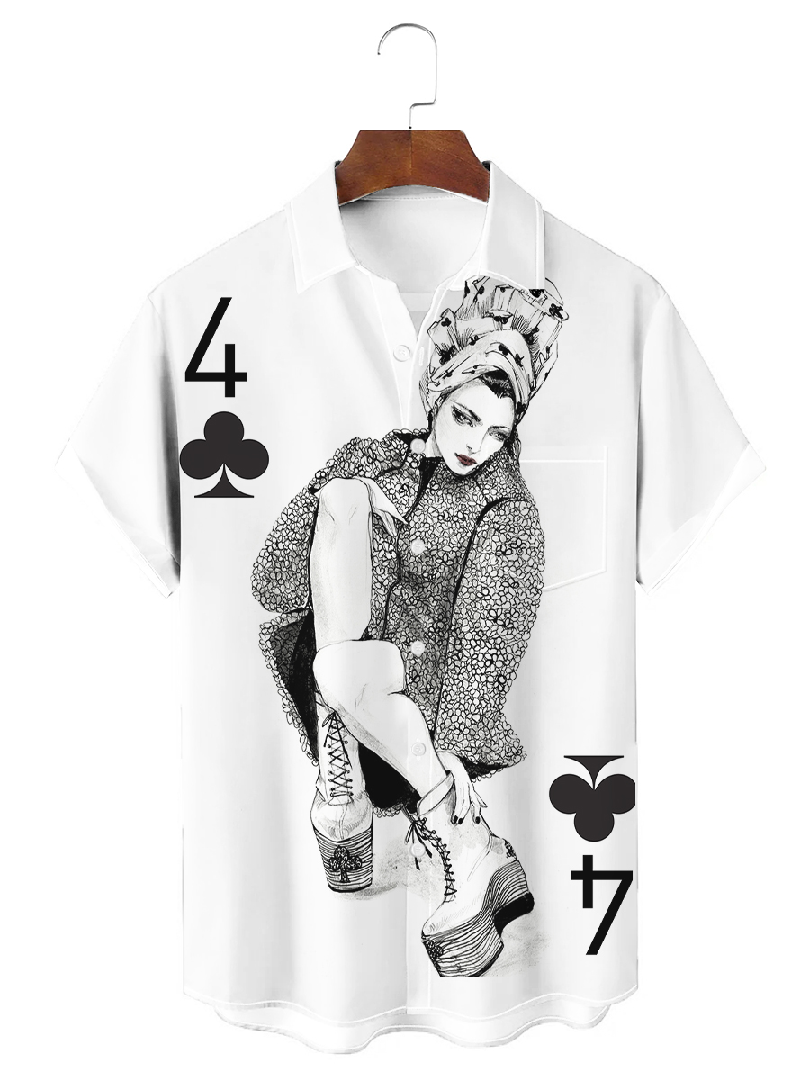 Art Poker Beauty Print Short Sleeves Hawaiian Shirt