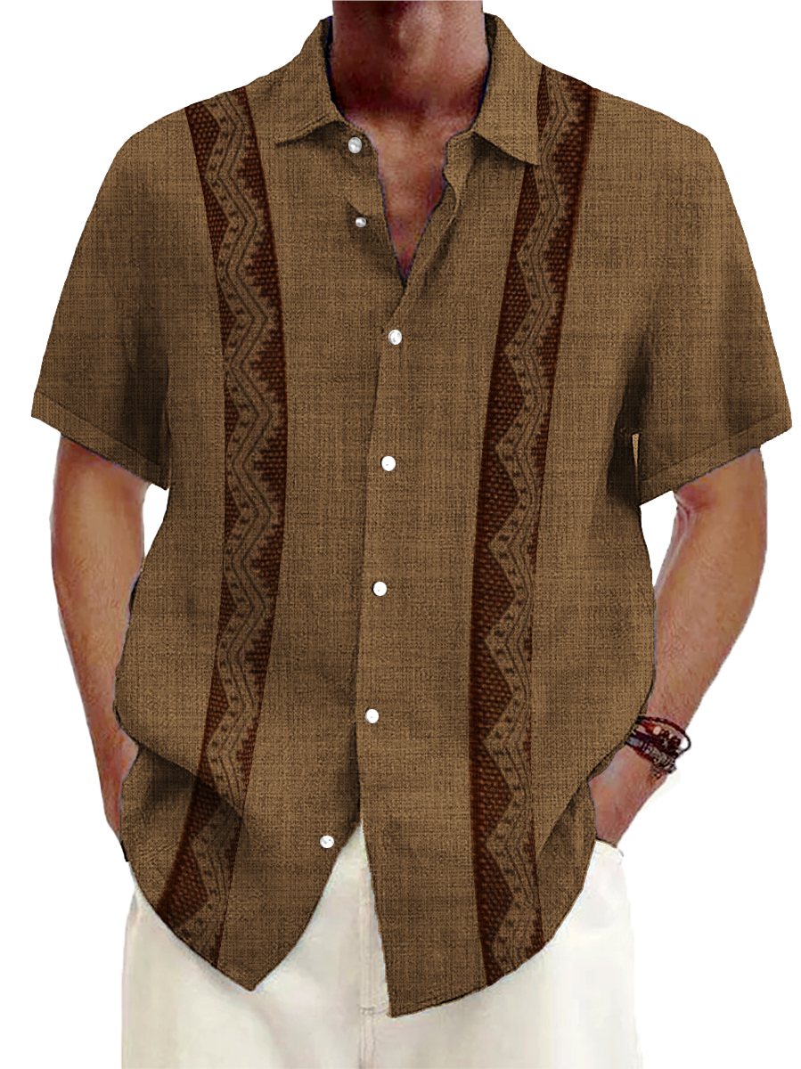 Men's Cotton-Linen Shirts Casual Vintage Stripes Lightweight Hawaiian Shirts