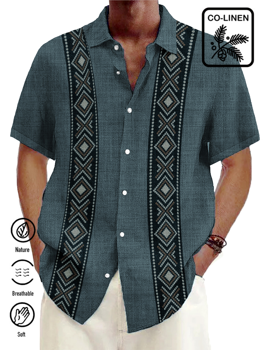Men's Cotton-Linen Shirts Casual Art Vintage Lightweight Hawaiian Shirts