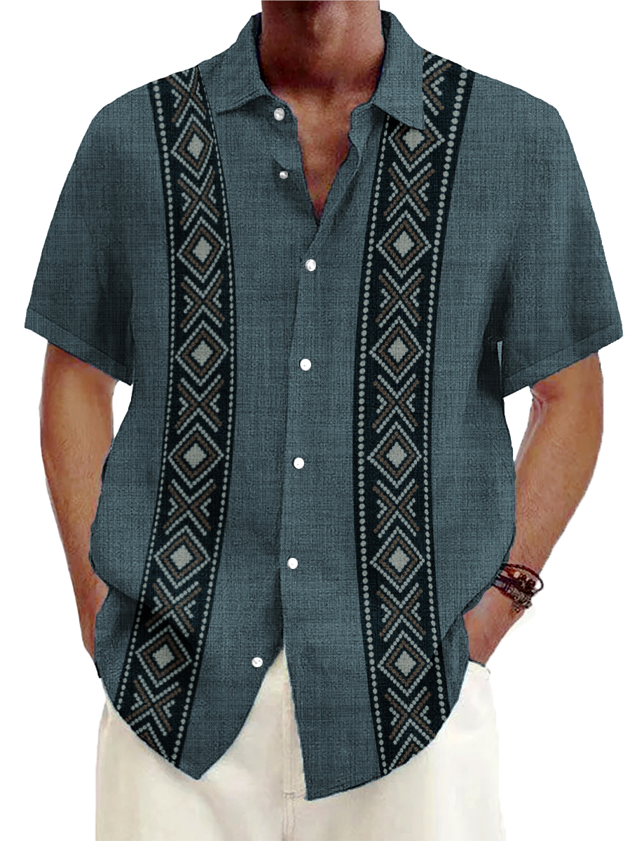 Men's Cotton-Linen Shirts Casual Art Vintage Lightweight Hawaiian Shirts