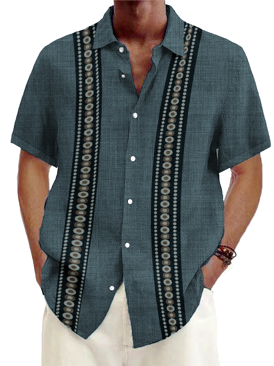 Men's Cotton-Linen Shirts Casual Retro Stripe Lightweight Hawaiian Shirts