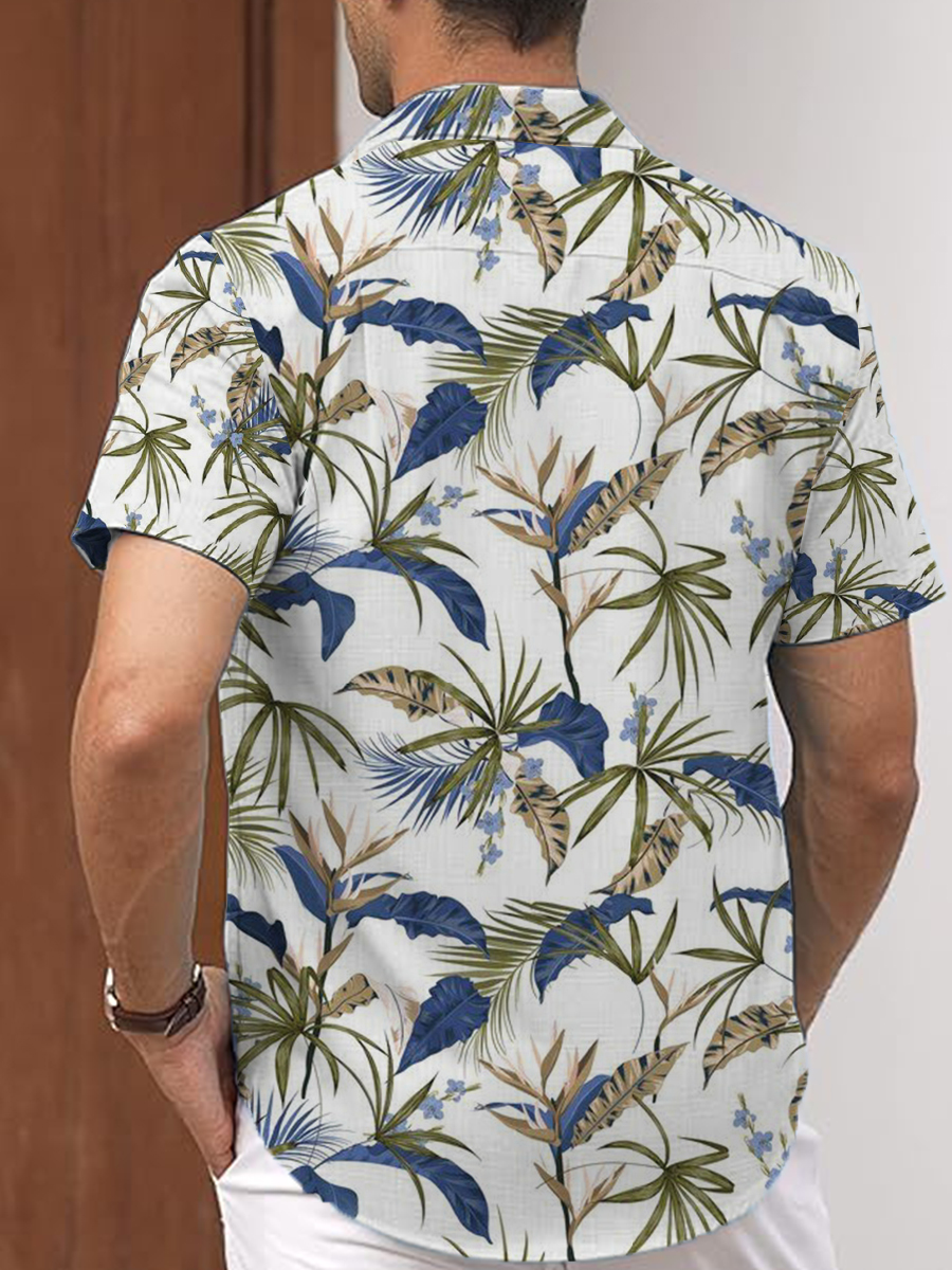Men's Cotton-Linen Shirts Casual Art Leaves Lightweight Hawaiian Shirts