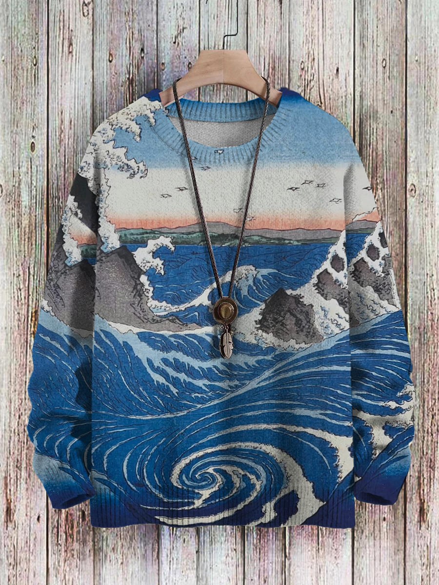 Men's Sweater Undersea Vortex Print Casual Knit Sweatshirt Sweater