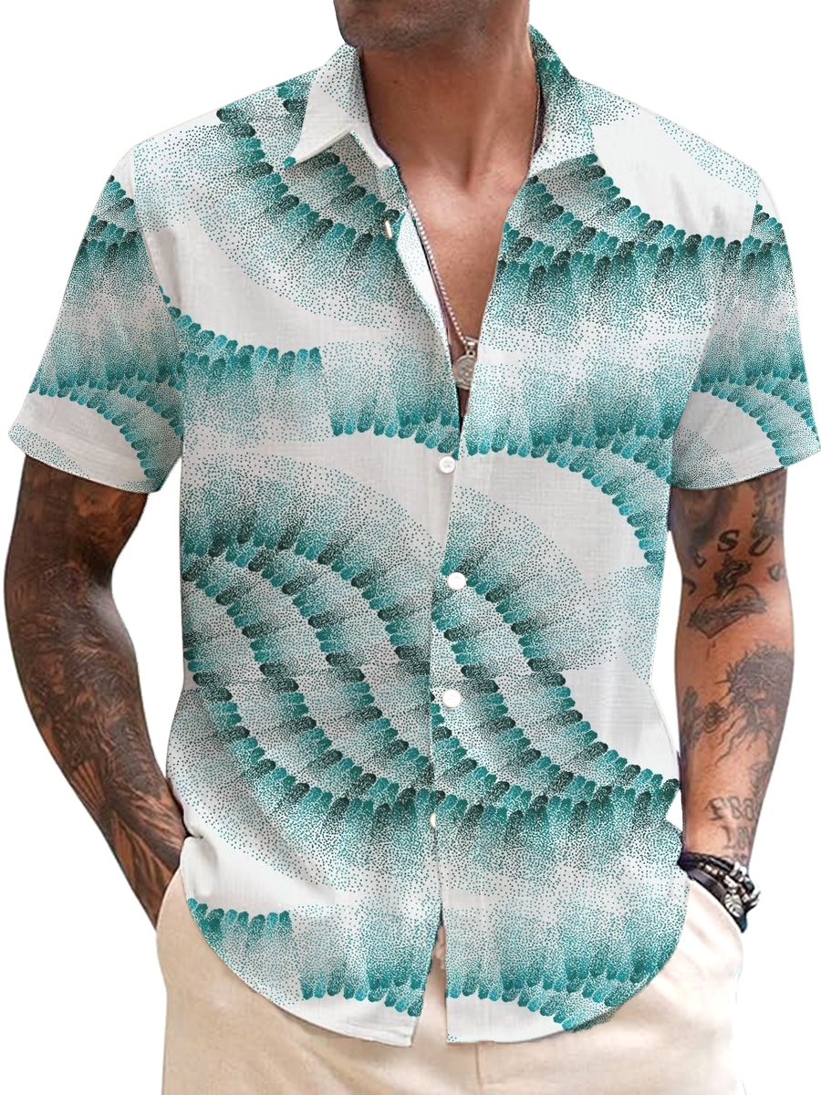 Men's Cotton-Linen Shirts Casual Art Geometry Lightweight Hawaiian Shirts