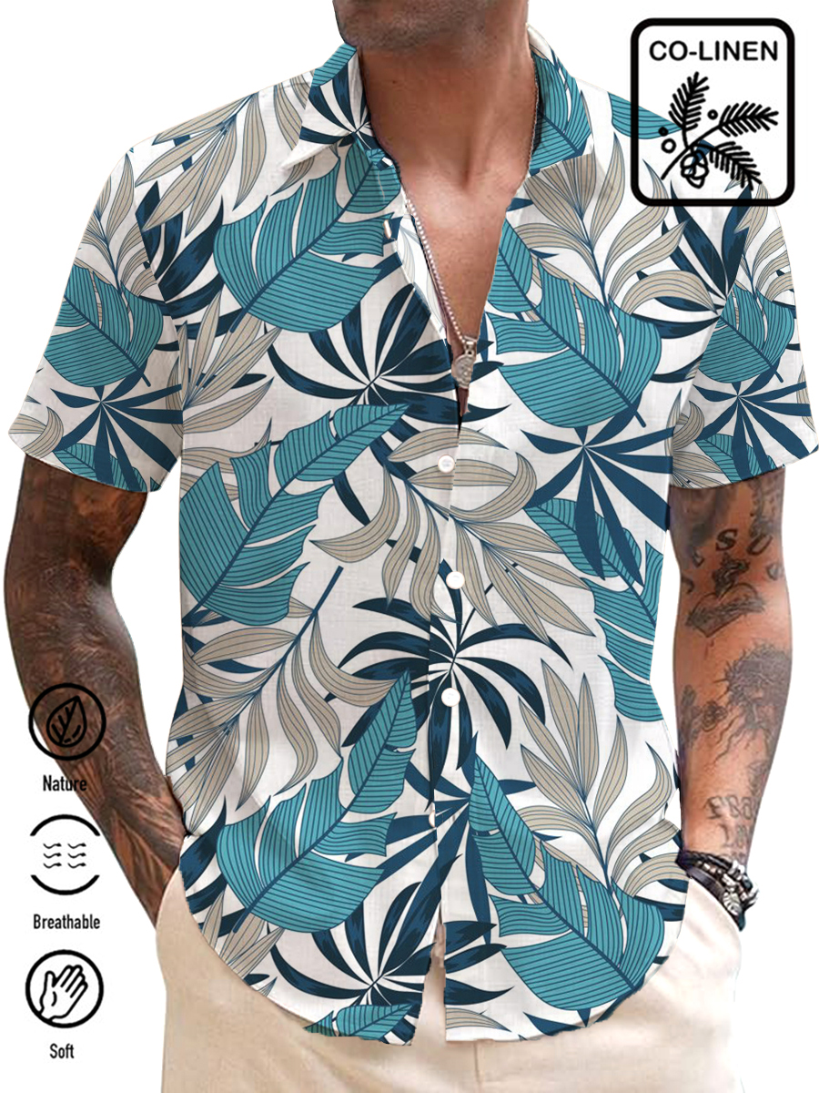 Men's Cotton-Linen Shirts Casual Art Hawaii Lightweight Hawaiian Shirts