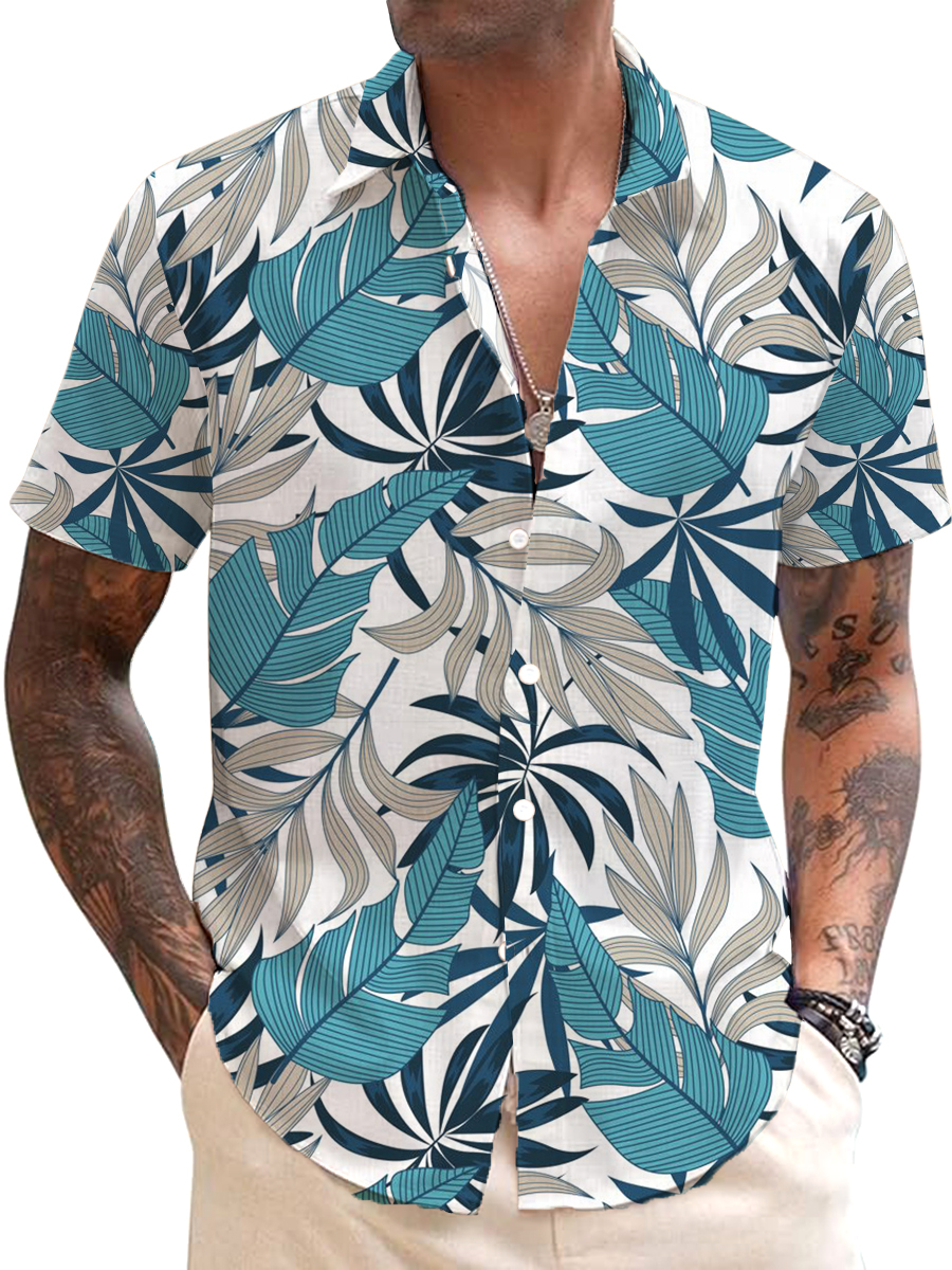 Men's Cotton-Linen Shirts Casual Art Hawaii Lightweight Hawaiian Shirts