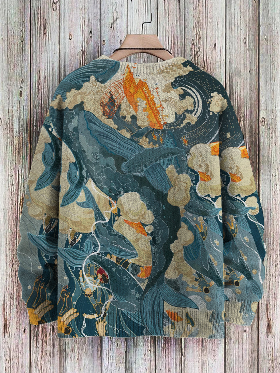Men's Sweater Whales Print Casual Knit Sweatshirt Sweater