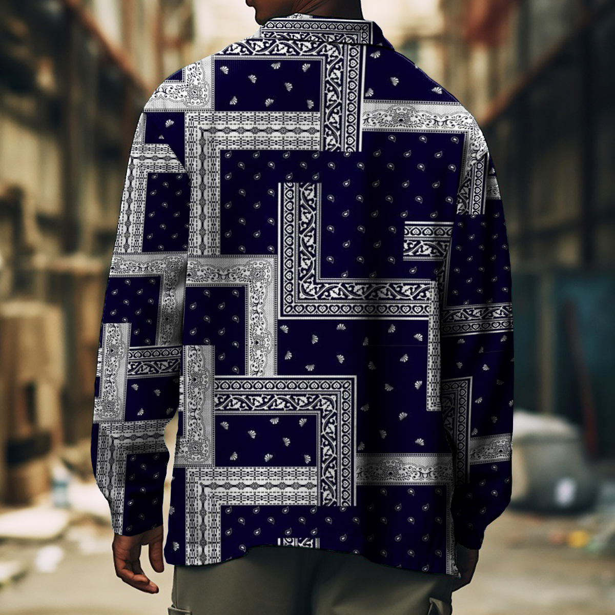 Men's Casual Jacket Fashion Paisley Print Long Sleeve Pockets Shirt Jacket