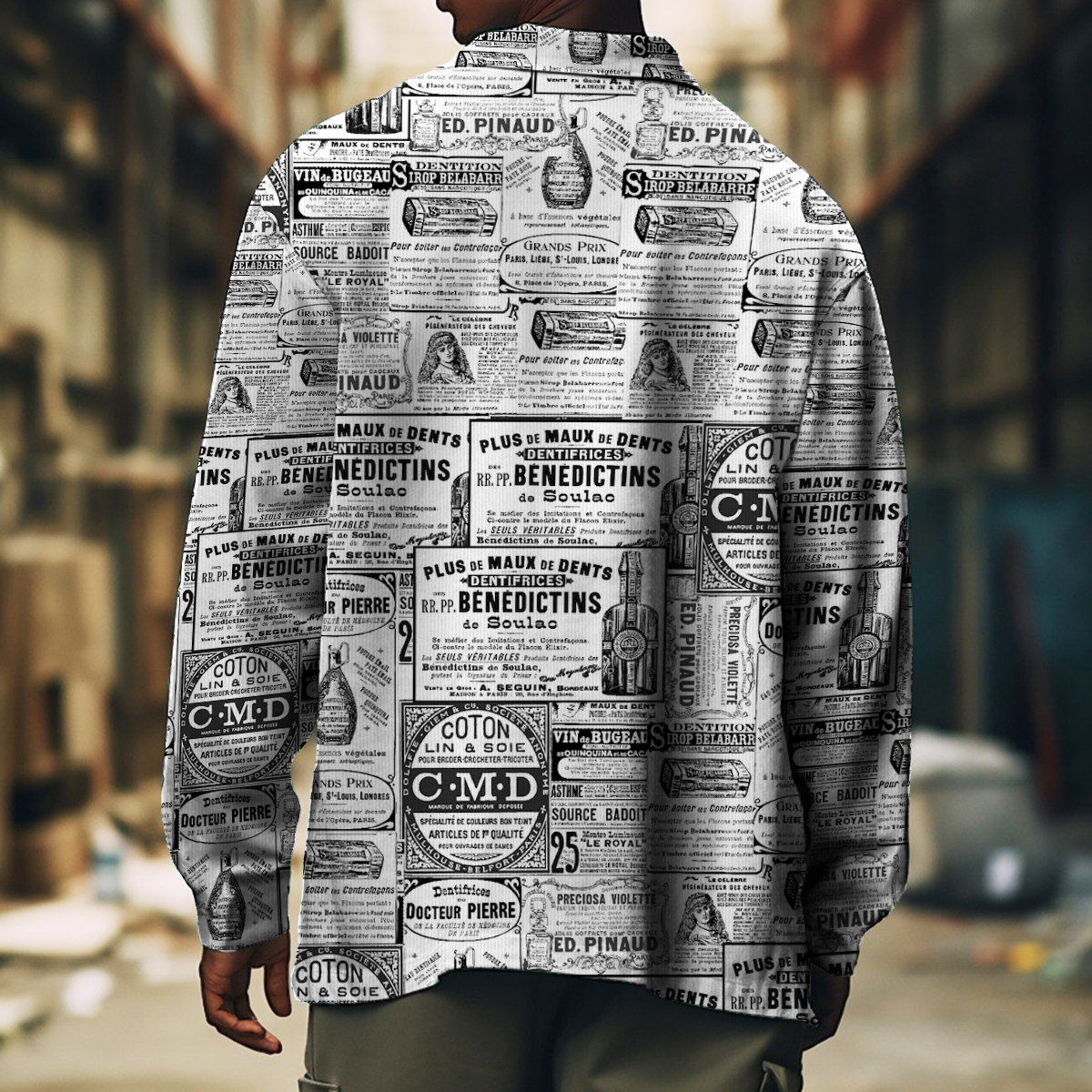 Men's Casual Jacket Fashion Vintage Newspaper Printed Long Sleeve Pocket Jacket