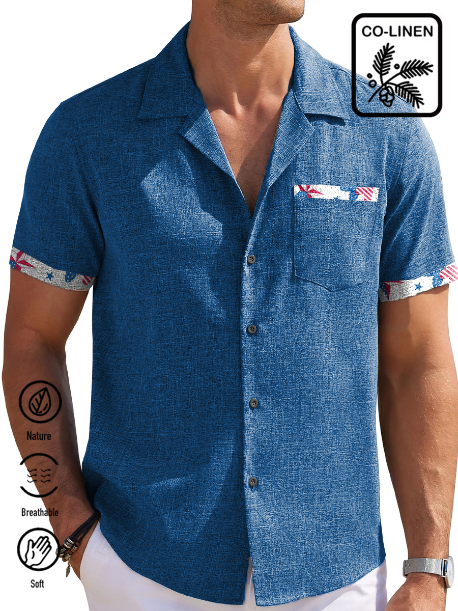 Men's Cotton-Linen Shirts Independence Day Casual Natural Breathable Lightweight Hawaiian Shirts