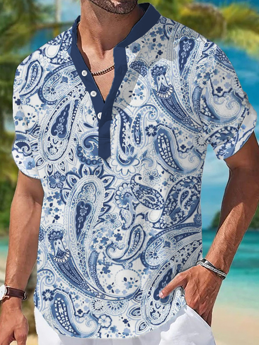Men's Hawaiian Shirts Paisley Printed Short-Sleeved Shirt