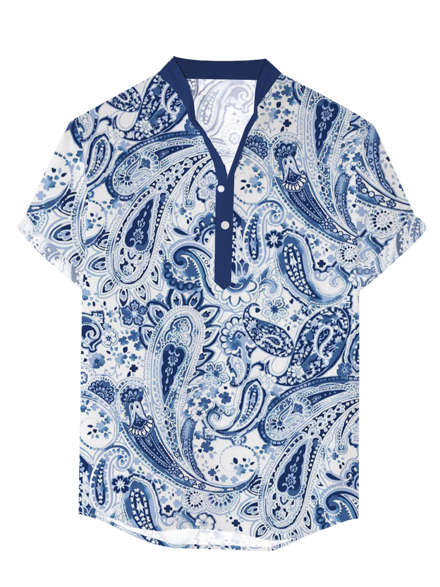 Men's Hawaiian Shirts Paisley Printed Short-Sleeved Shirt