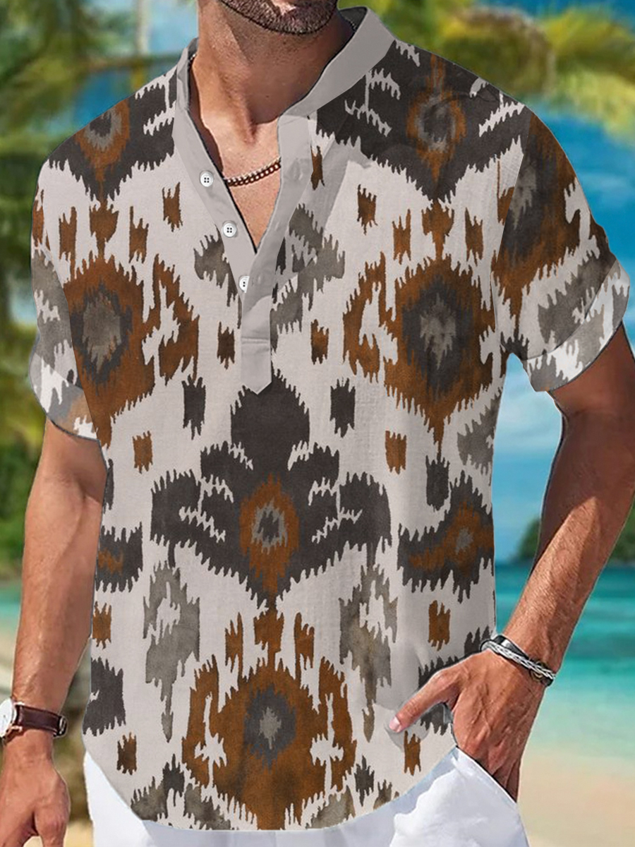 Men's Hawaiian Shirts Retro Native Pattern Printed Short-Sleeved Shirt
