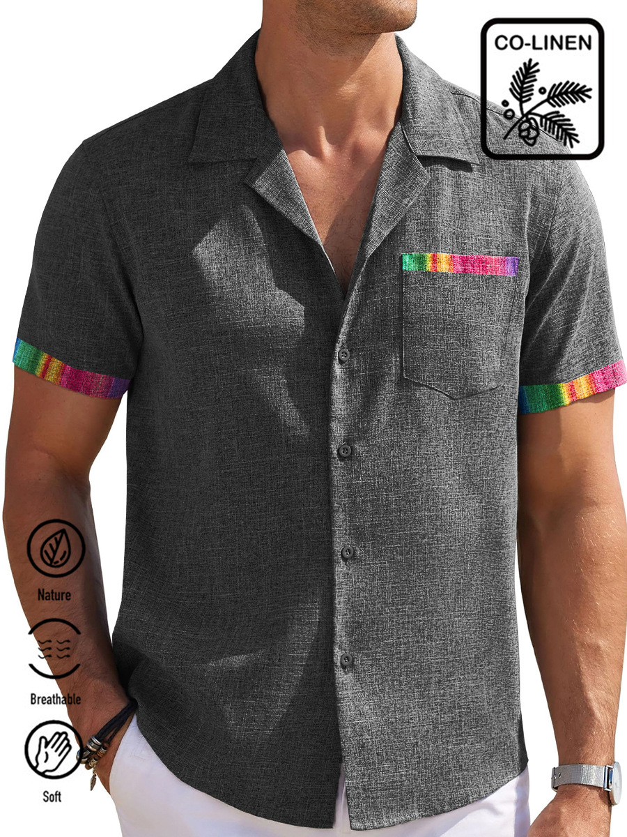 Men's Cotton-Linen Shirts Rainbow Casual Natural Breathable Summer Rose Lightweight Hawaiian Shirts