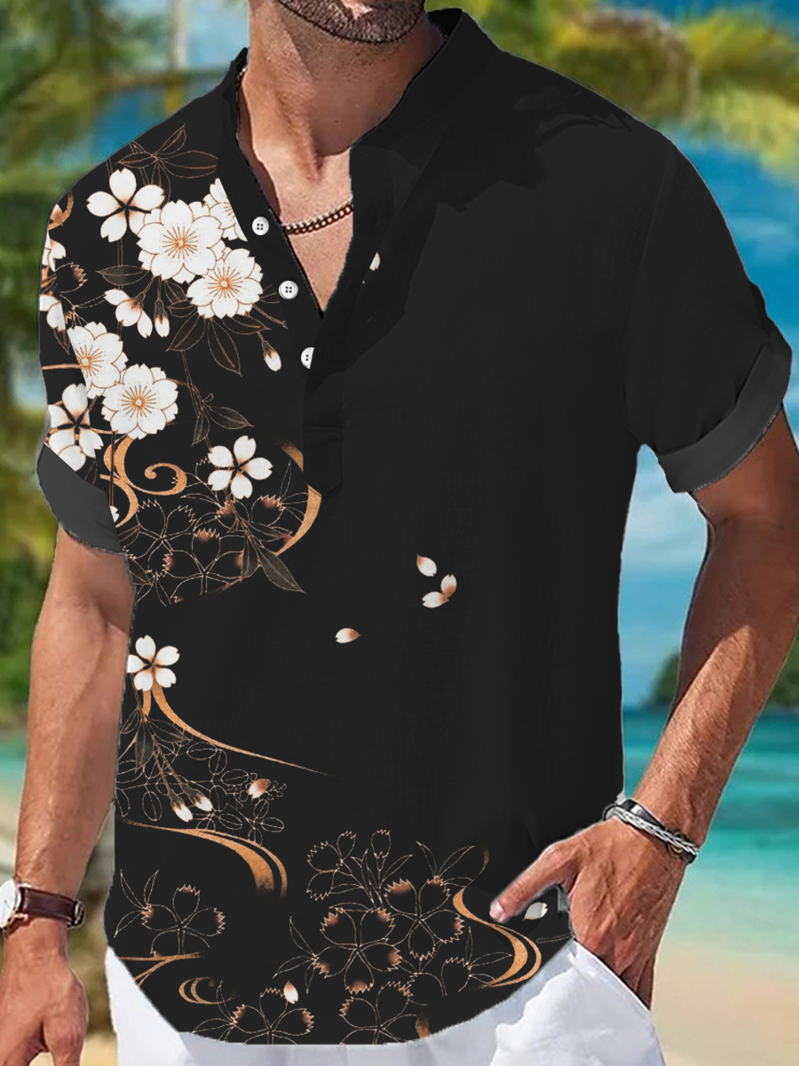 Men's Hawaiian Shirts Retro Floral Pattern Printed Short-Sleeved Shirt