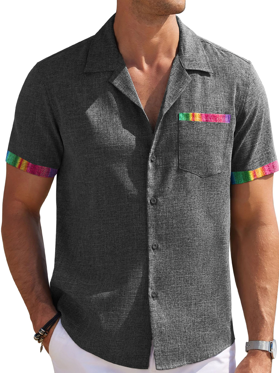 Men's Cotton-Linen Shirts Rainbow Casual Natural Breathable Summer Rose Lightweight Hawaiian Shirts