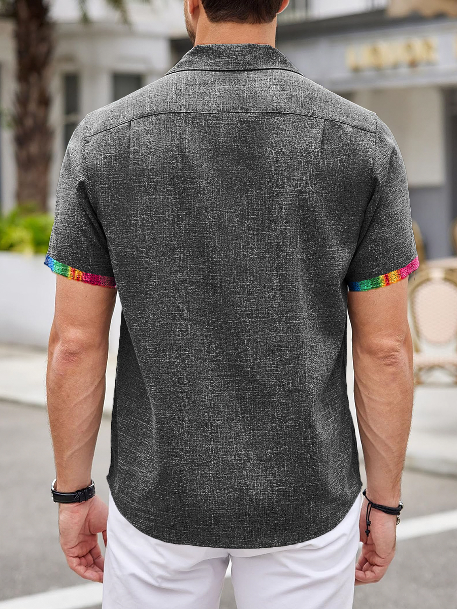 Men's Cotton-Linen Shirts Rainbow Casual Natural Breathable Summer Rose Lightweight Hawaiian Shirts