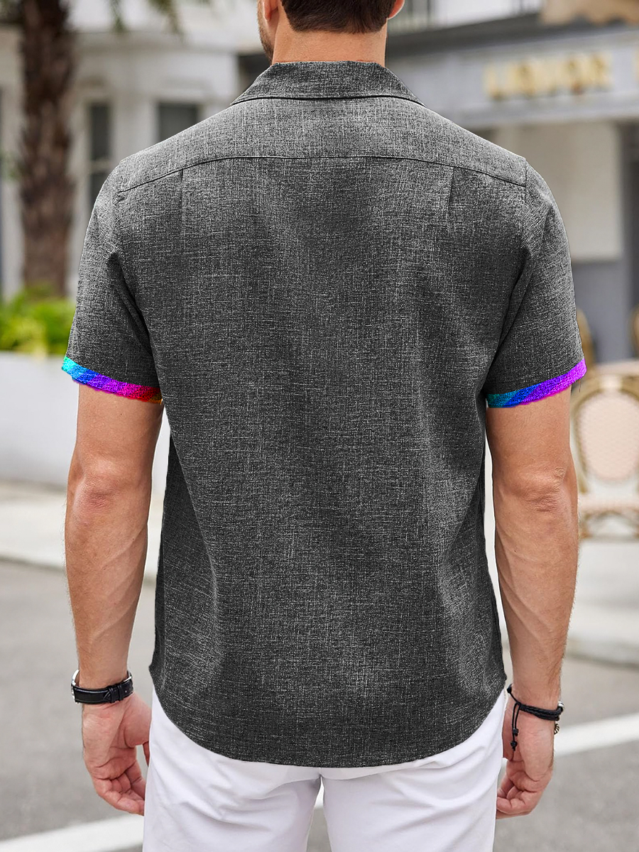 Men's Cotton-Linen Shirts Rainbow Casual Natural Breathable Summer Rose Lightweight Hawaiian Shirts