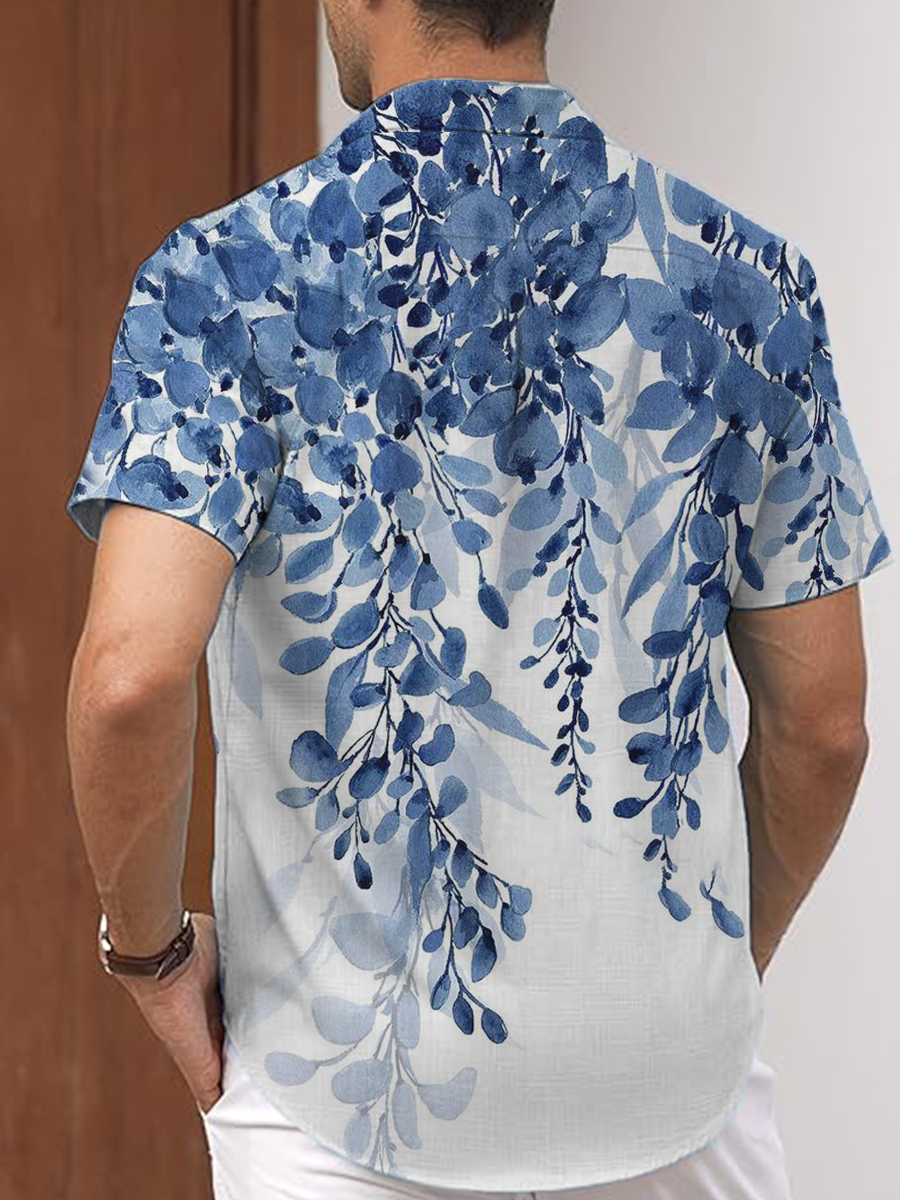 Men's Cotton-Linen Shirt Wicker Print Breathable Plus Size Shirts