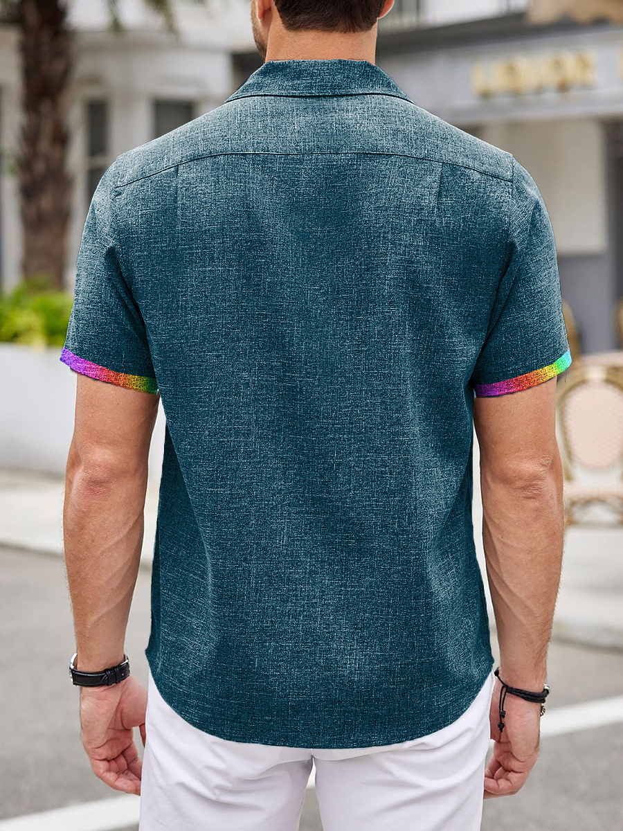 Men's Cotton-Linen Shirts Rainbow Casual Natural Breathable Summer Rose Lightweight Hawaiian Shirts