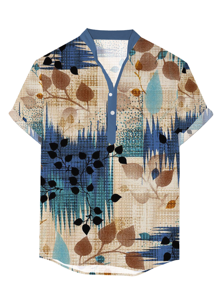 Men's Hawaiian Shirts Art Colorblock Printed Short-Sleeved Shirt