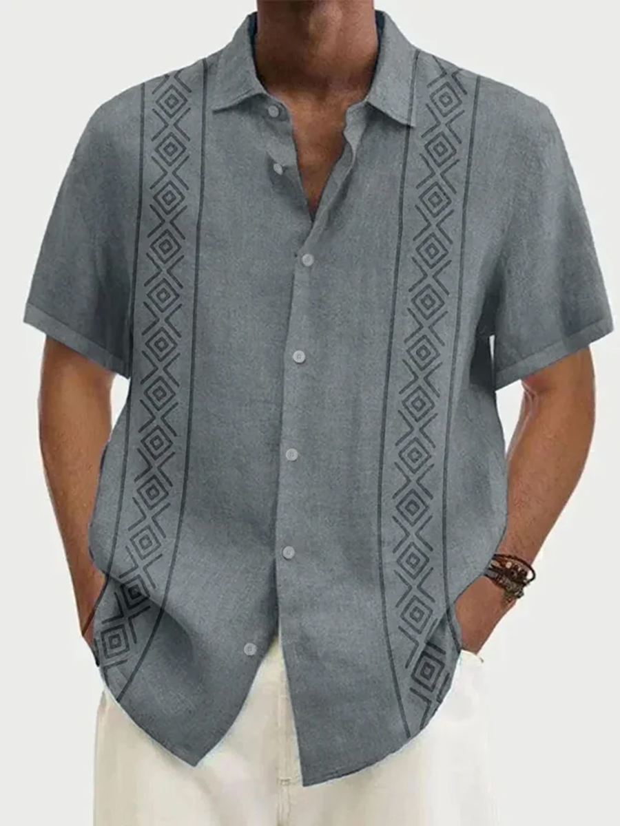 Men's Cotton-Linen Shirts Casual Stripes Lightweight Hawaiian Shirts