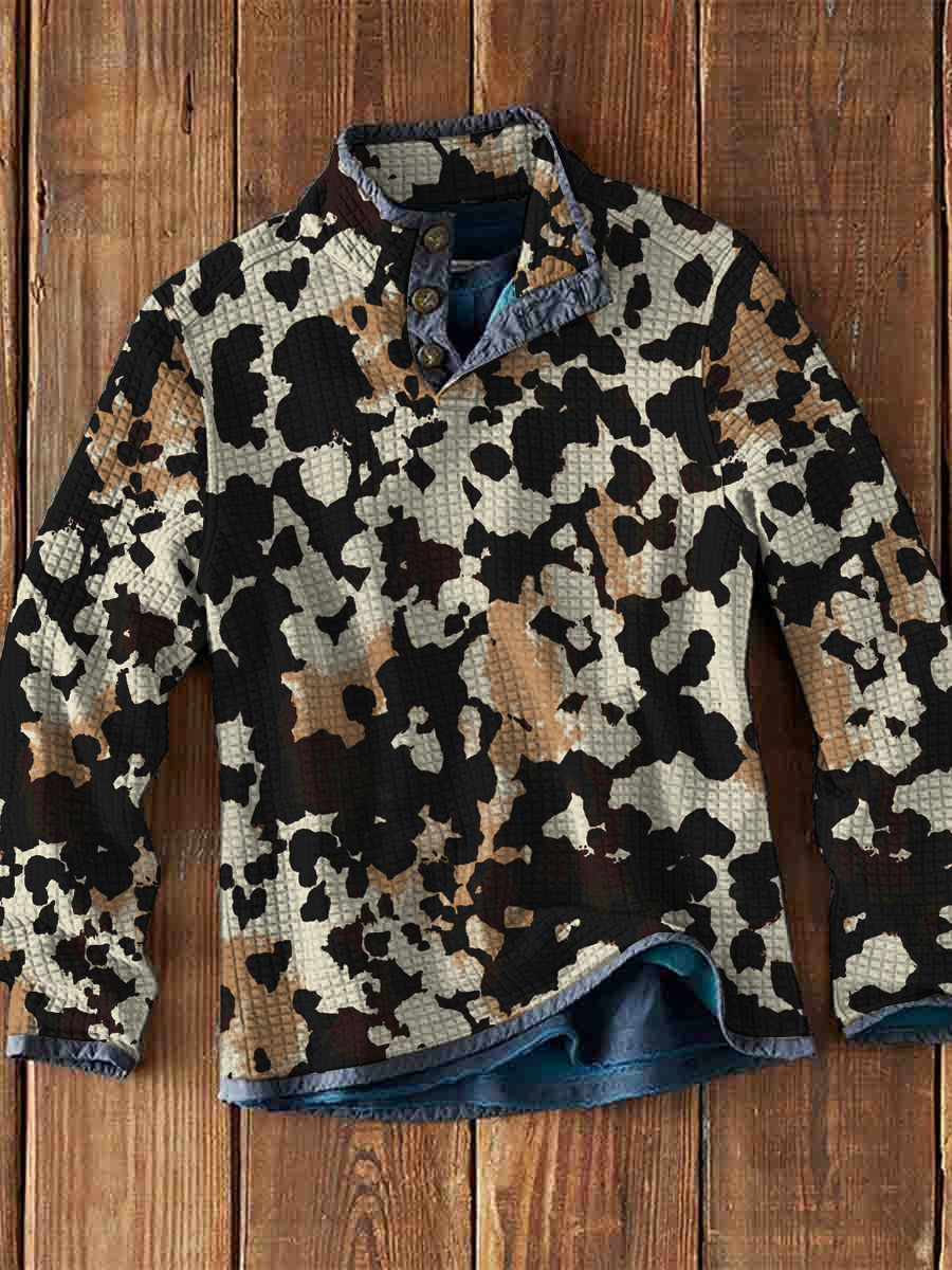 Vintage Leopard Pattern Print Long Sleeve Casual Fashion Top