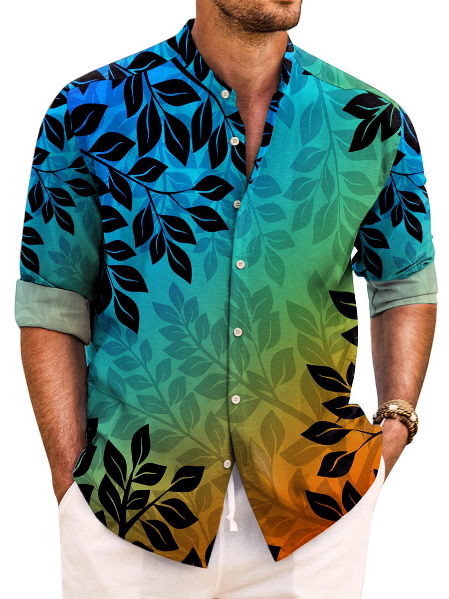 Rainbow Art Print Easy Care Aloha Long Sleeve Shirts
