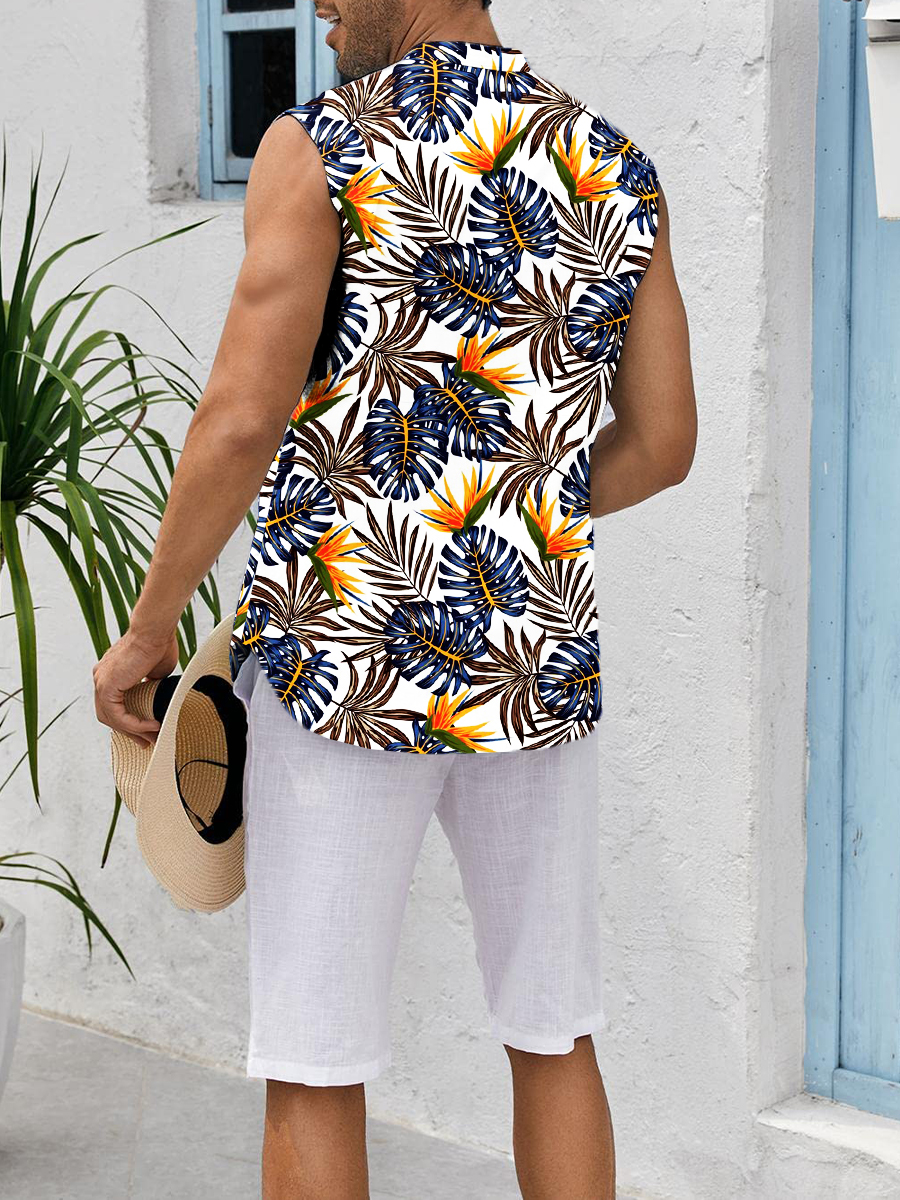 Men's Hawaiian Shirts Hawaii Leaves Print Sleeveless Shirts