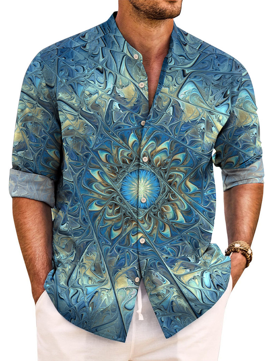 Fractal Art Print Easy Care Aloha Long Sleeve Shirts