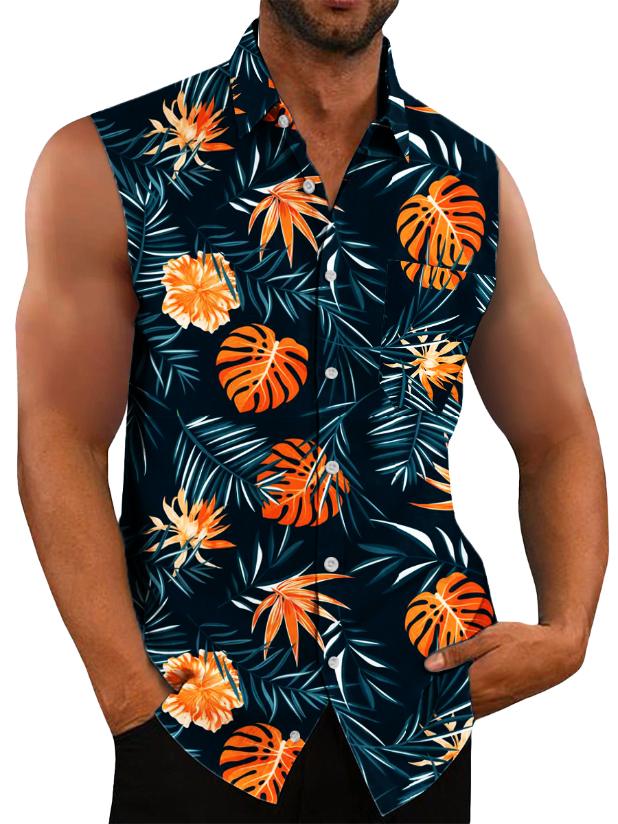 Men's Hawaiian Shirts Hawaii Leaves Print Sleeveless Shirts