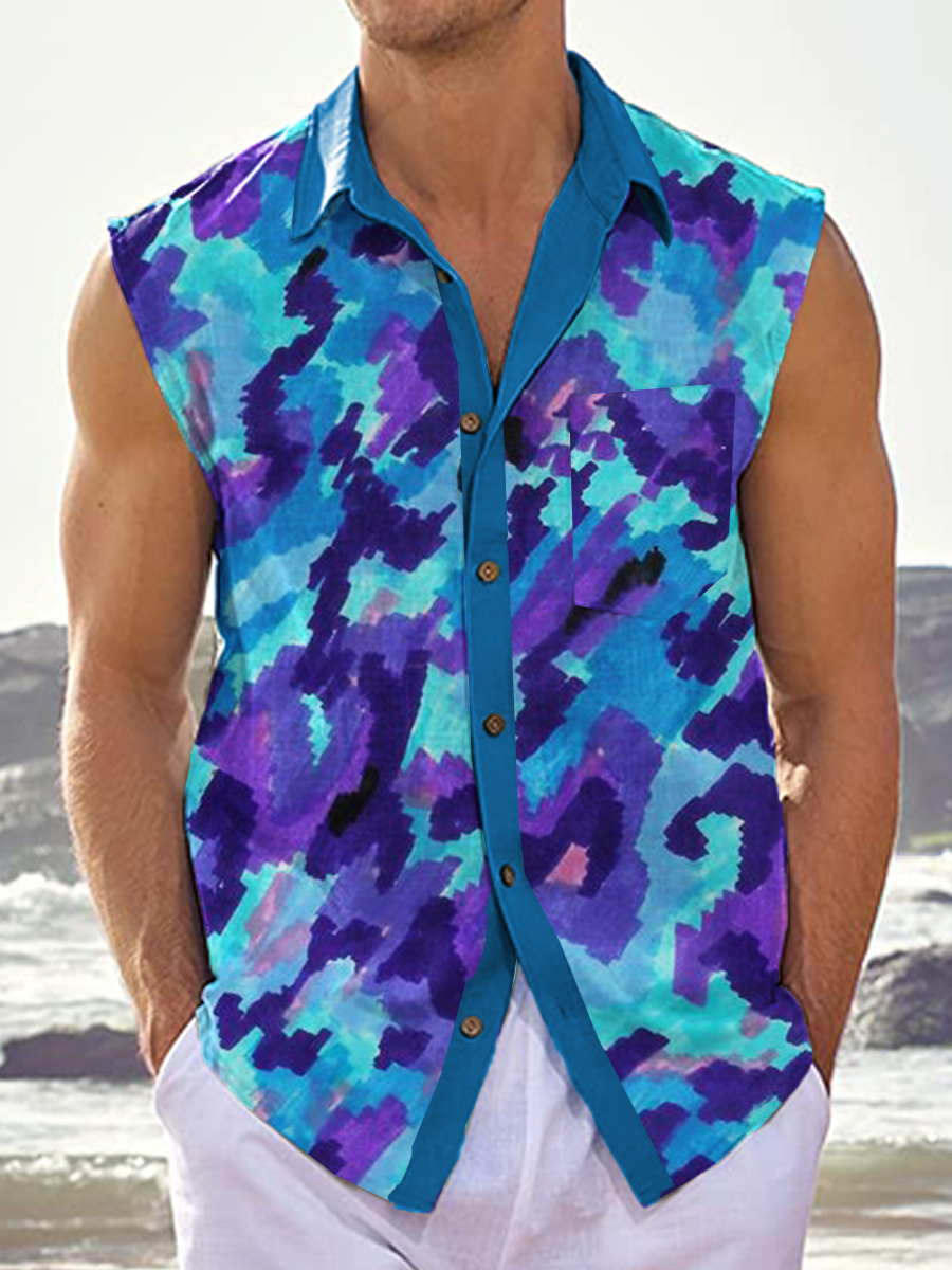 Men's Hawaiian Shirts Art Print Sleeveless Shirts