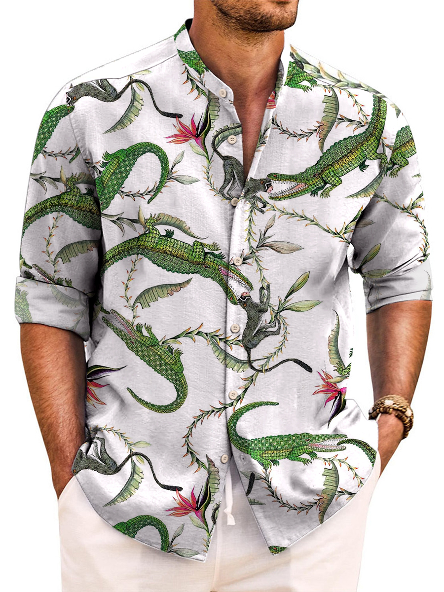 Crocodile Print Easy Care Aloha Long Sleeve Shirts