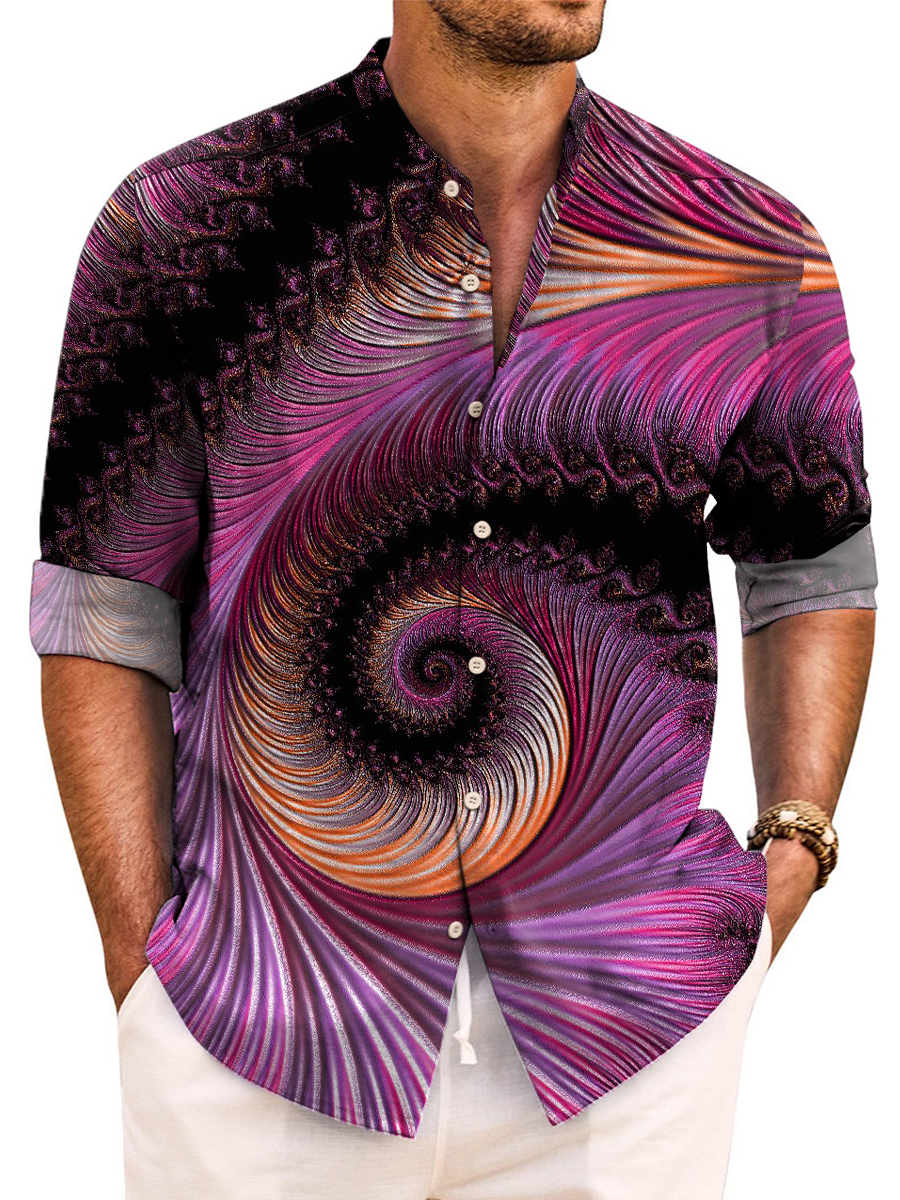 Fractal Art Print Easy Care Aloha Long Sleeve Shirts