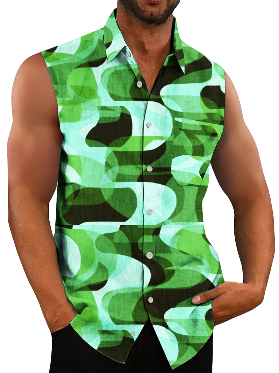Men's Hawaiian Shirts Geometry Pattern Easy Care Sleeveless Shirts