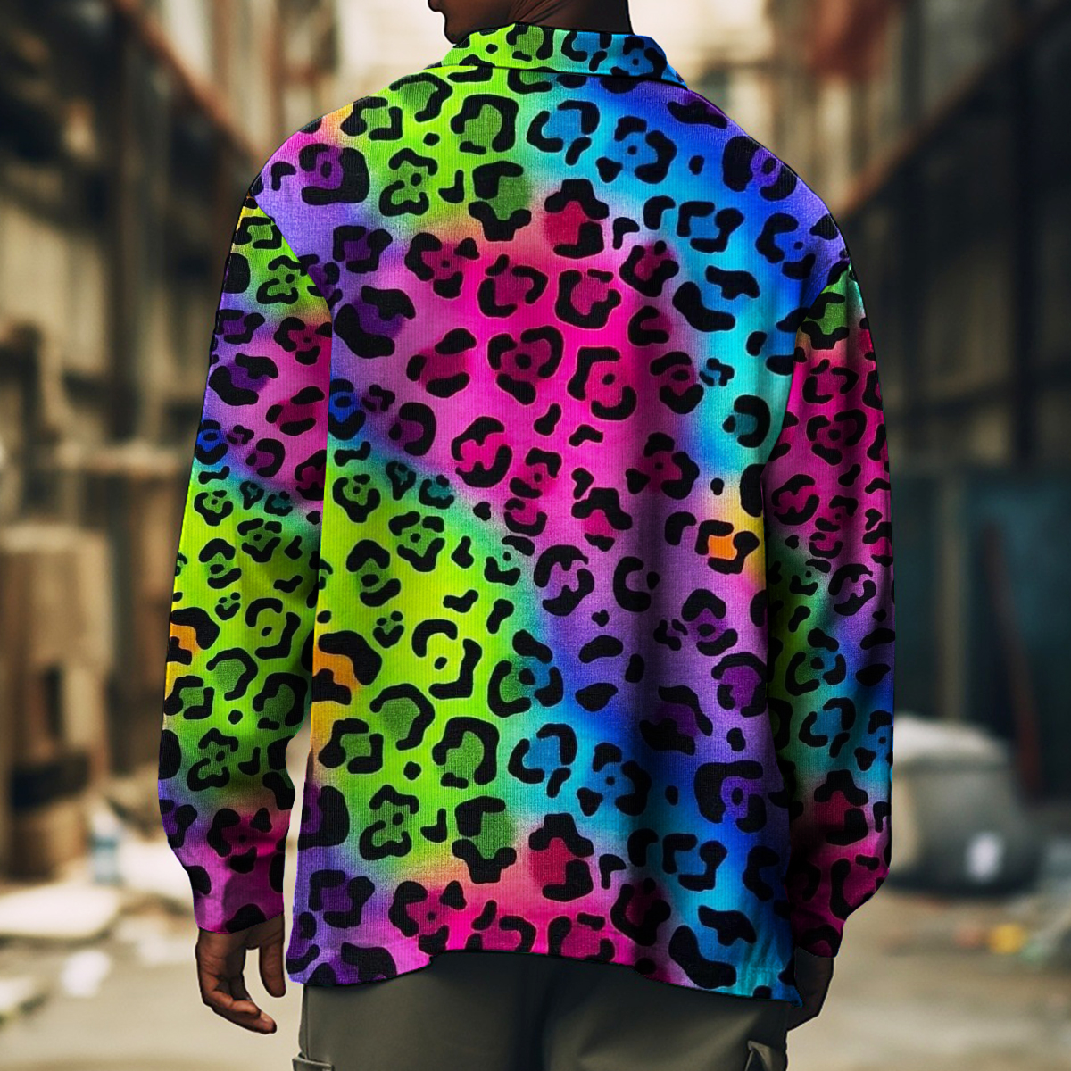Art Leopard Pattern Printed Long Sleeve Pocket Jacket
