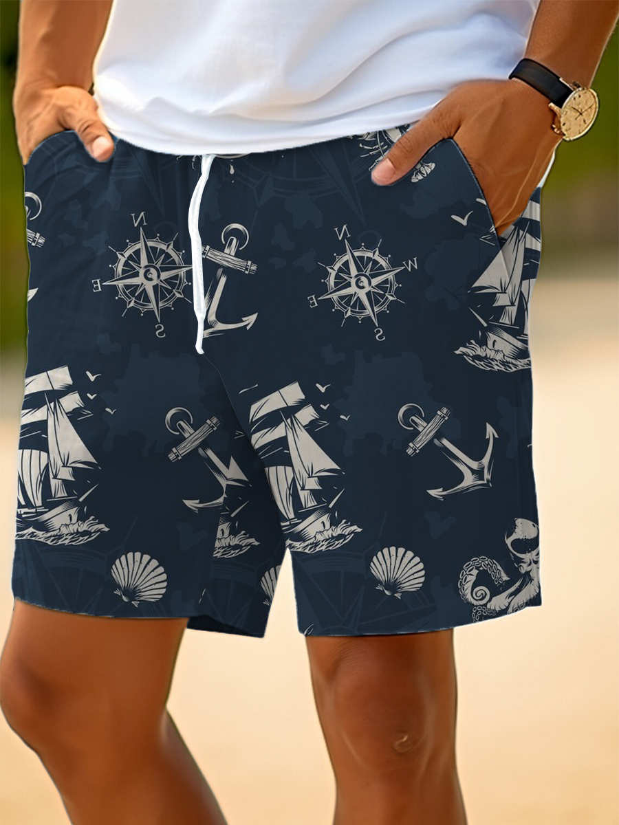 Men's Shorts Holiday Navigation Print Beach Shorts
