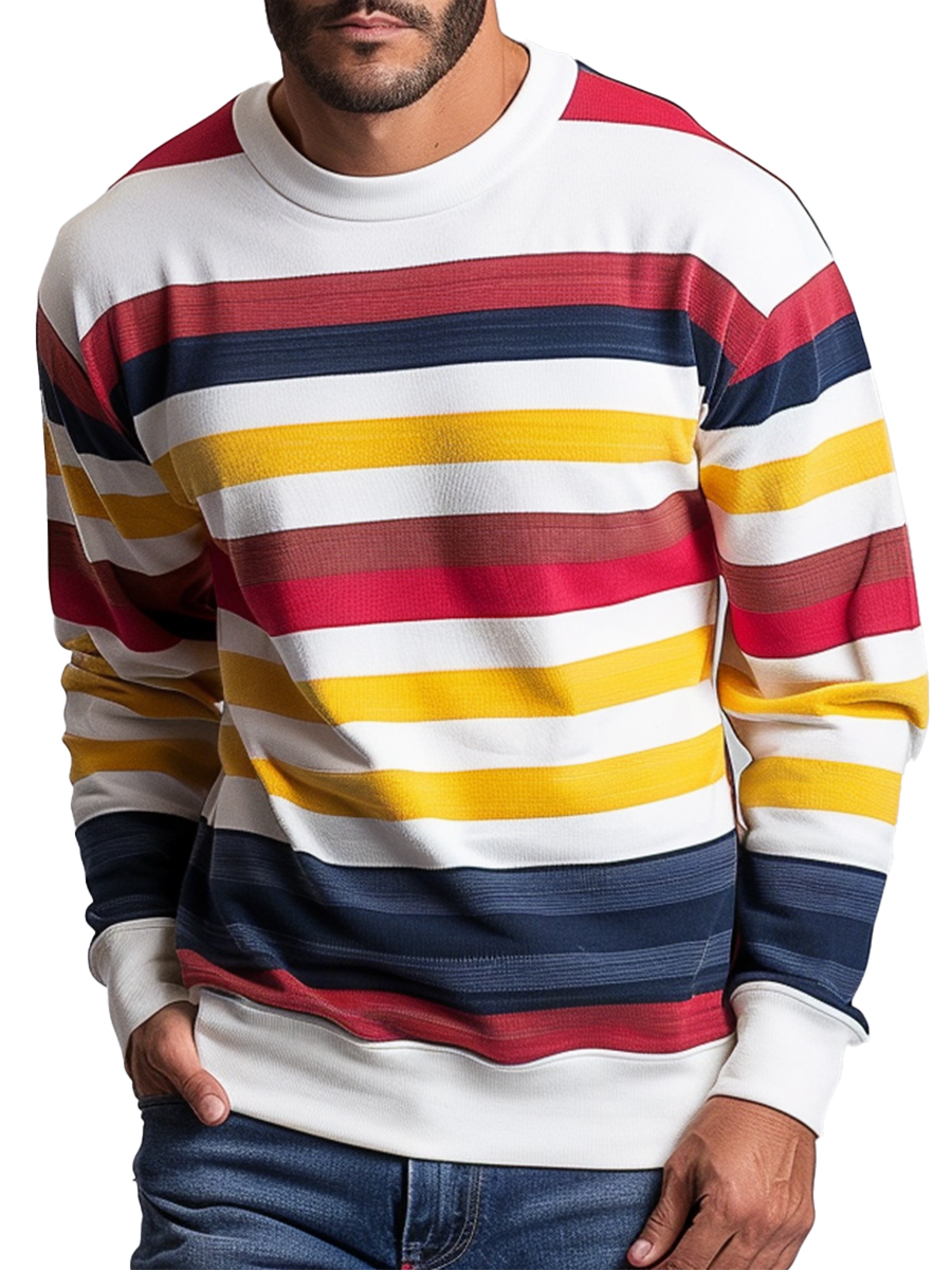 Men's Colorful Stripes Casual White Sweatshirt