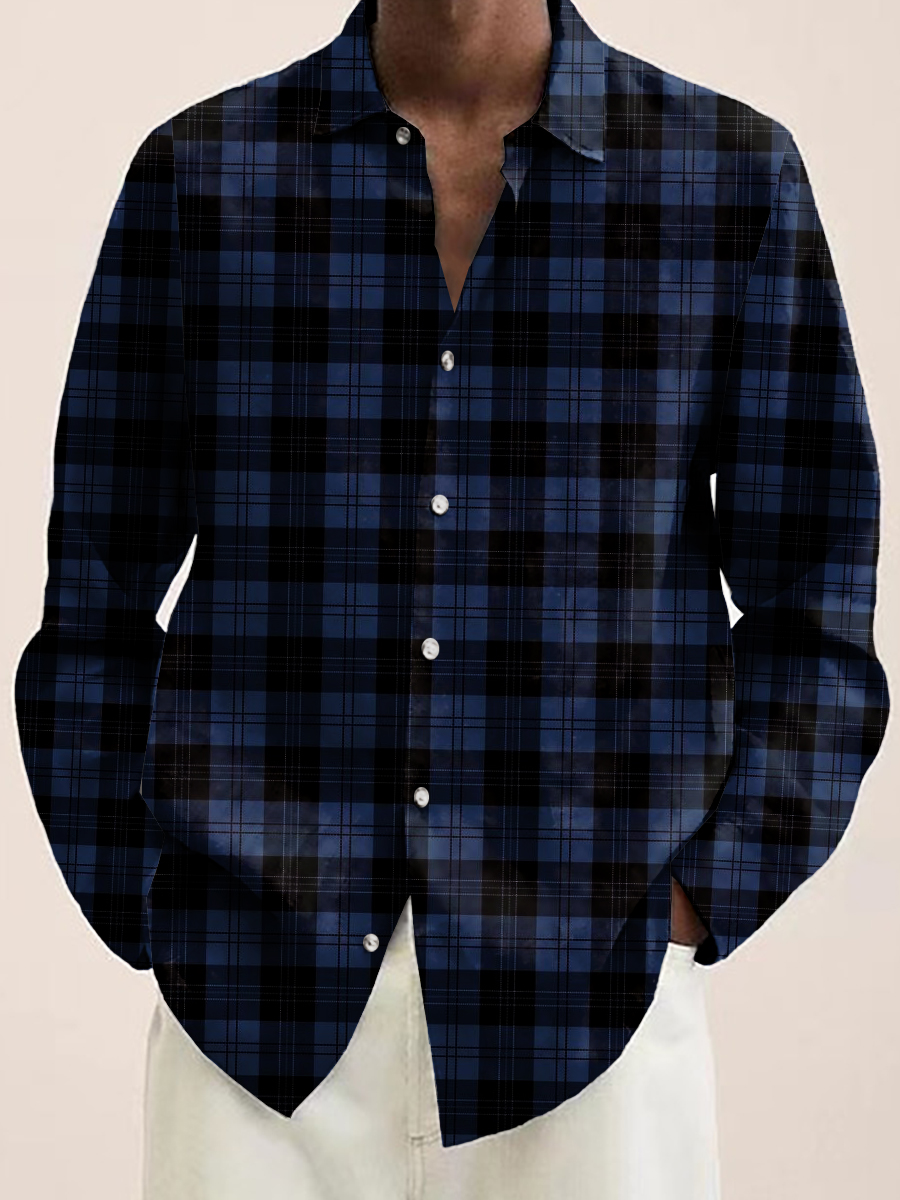 Men's Simple Plaid Print Long Sleeve Shirt