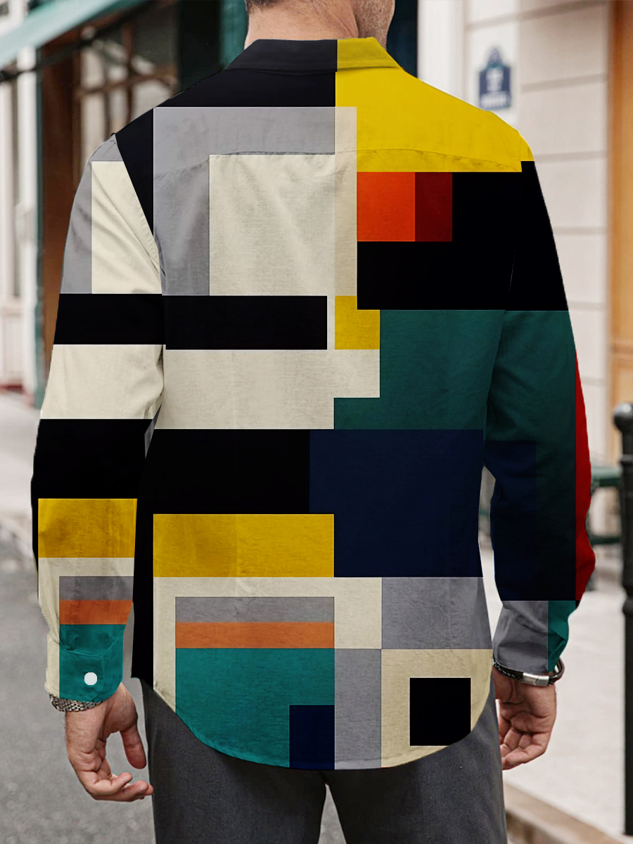 Men's Multicolor Colorblock Print Long Sleeve Shirt