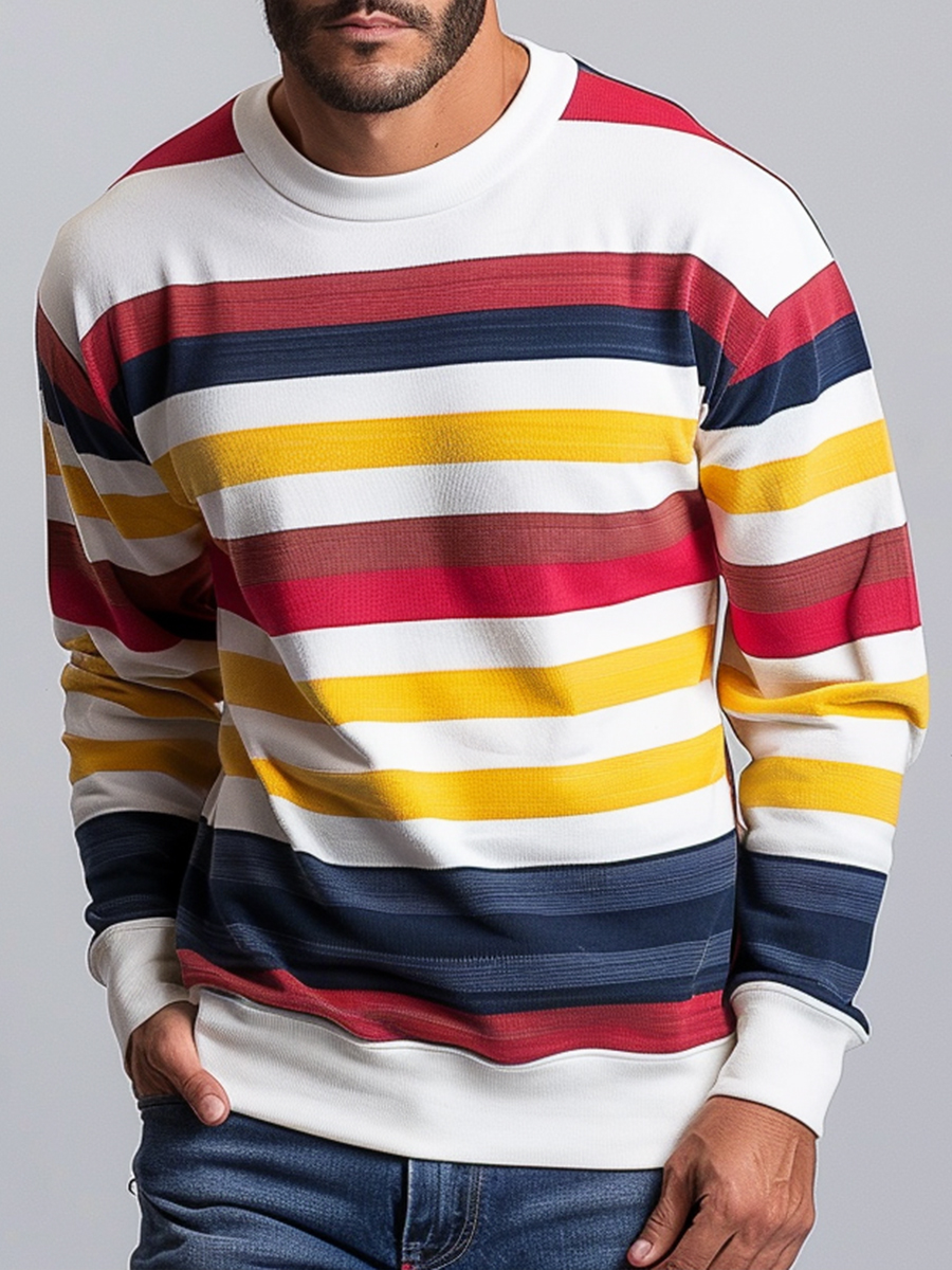 Men's Colorful Stripes Casual White Sweatshirt