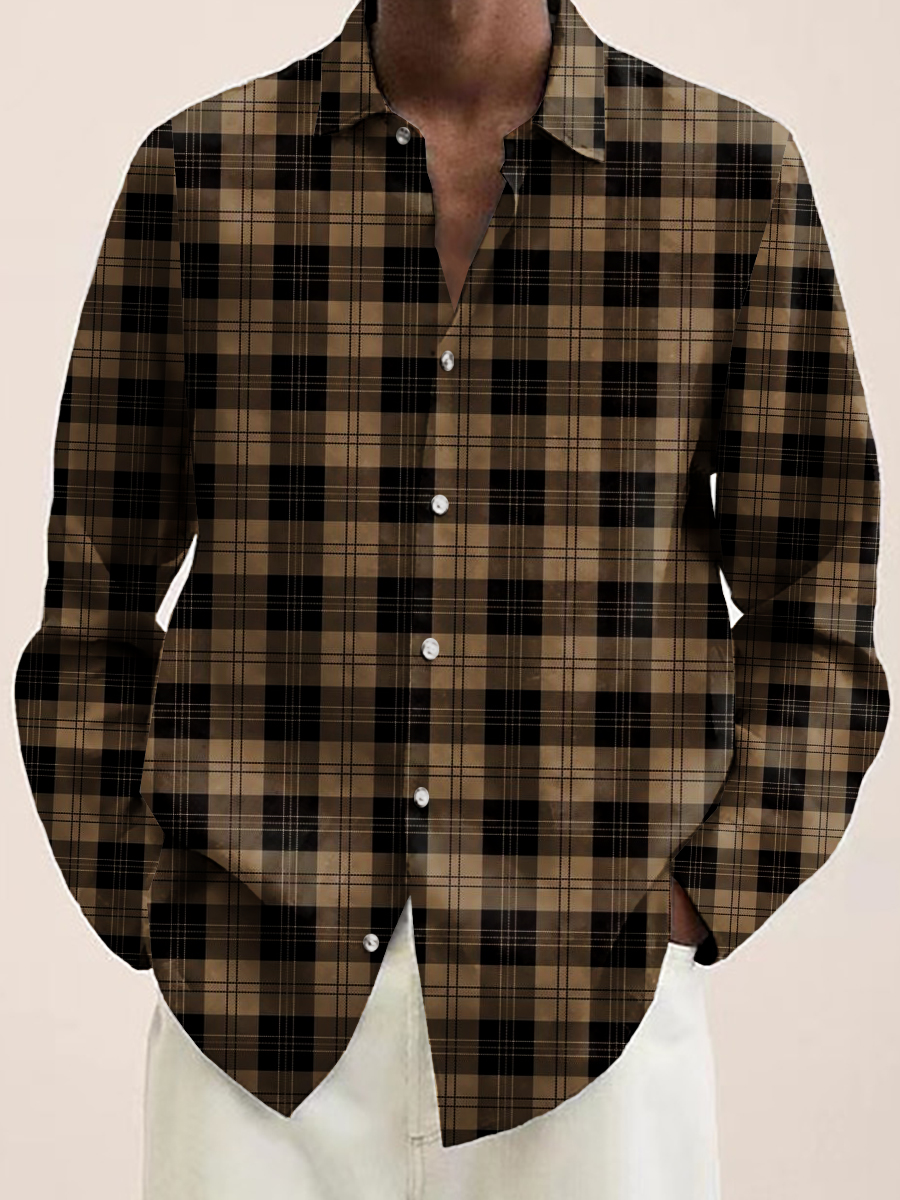 Men's Simple Plaid Print Long Sleeve Shirt