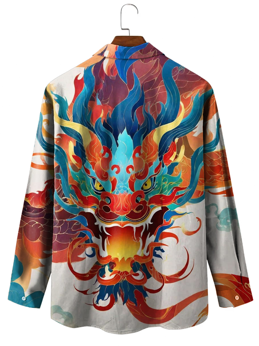Loong Pattern Long Sleeve Hawaiian Shirt