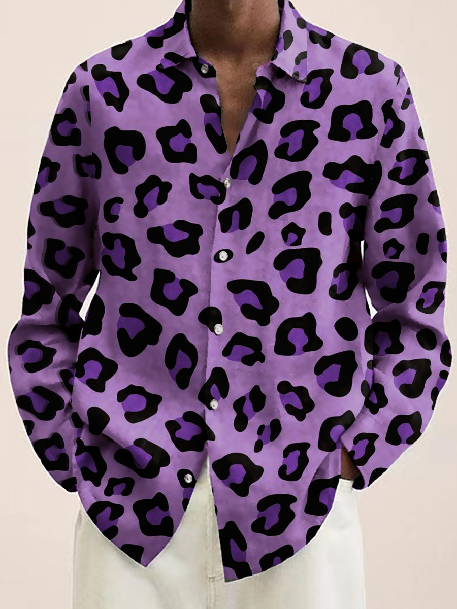 Purple Leopard Print Long Sleeve Shirt